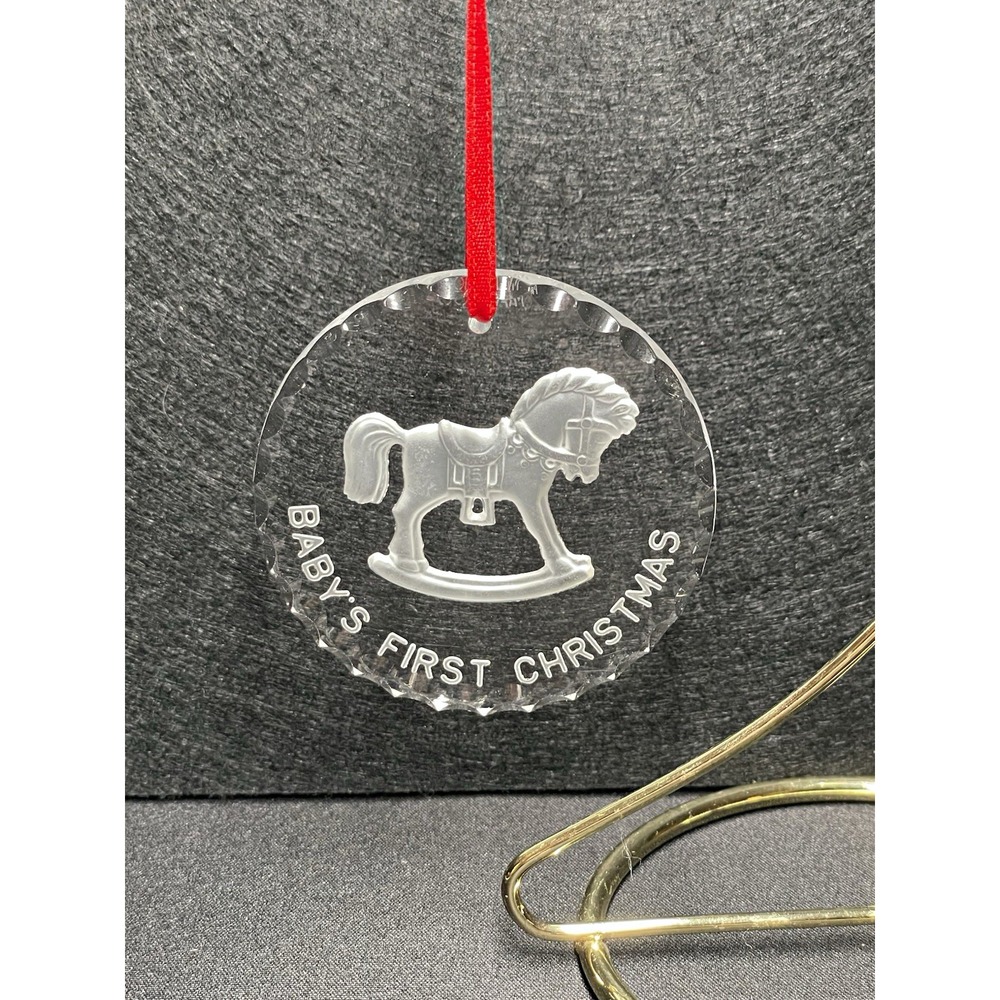 Gorham Crystal Made in Germany "Baby's First Christmas" Rocking Horse Ornament.